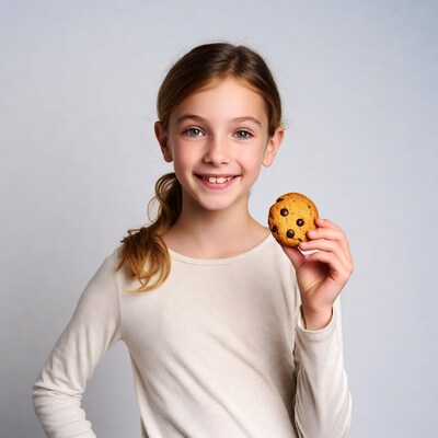 Girl holding chocolate chip cookie