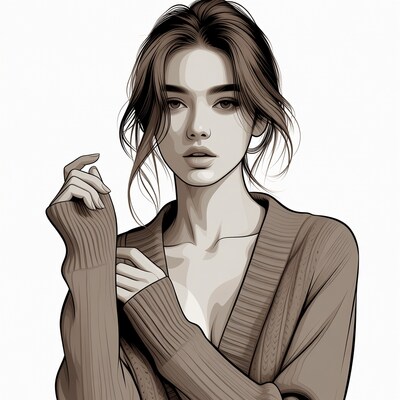 Woman in brown sweater