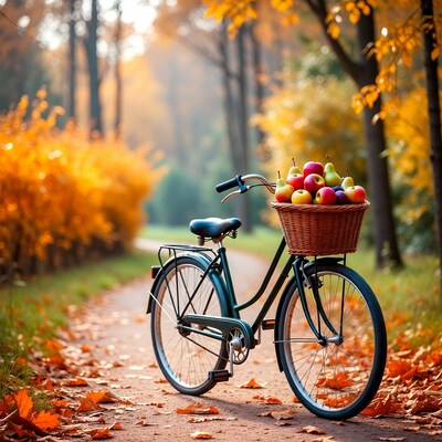 Bicycle with fruit basket in autumn