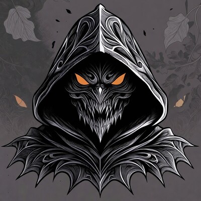Hooded creature with glowing eyes