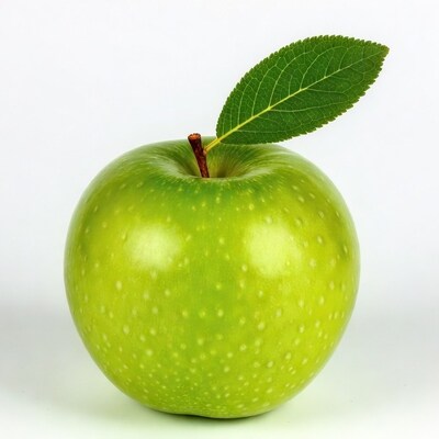 Green apple with leaf