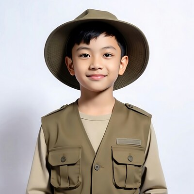 Asian boy in safari outfit