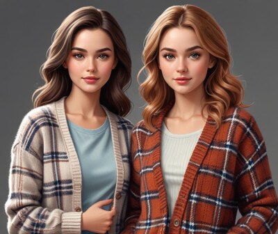 Two women in plaid cardigans