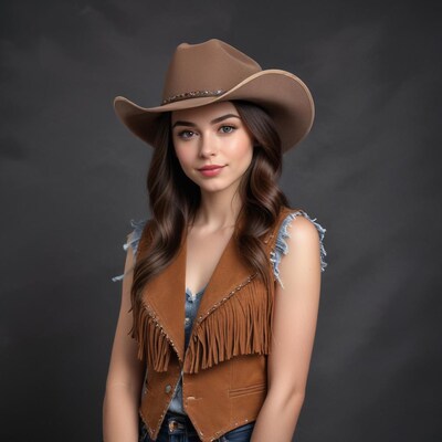 Woman in cowboy hat and vest