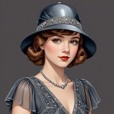 Woman in vintage hat and dress