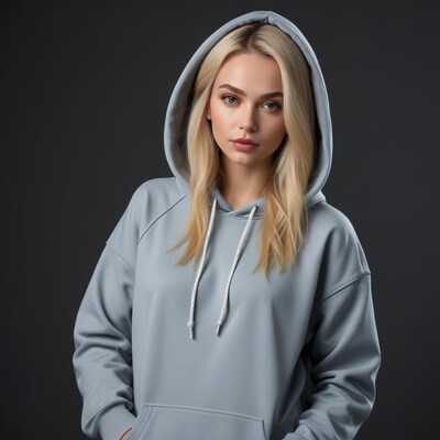 Blonde woman in gray hoodie