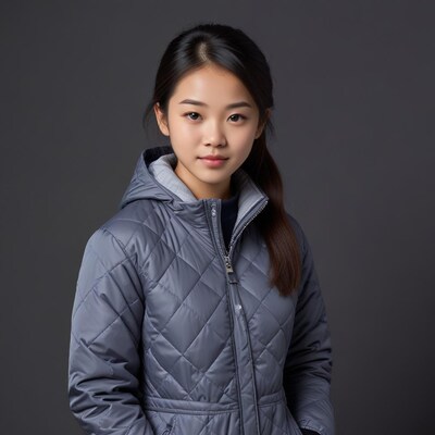 Asian woman in gray puffer jacket