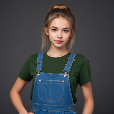 Young woman in denim overalls