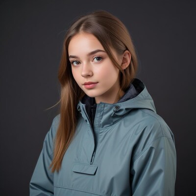 Young woman in blue jacket