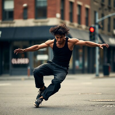 Man dancing on city street