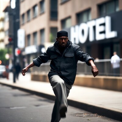 Man running on city street