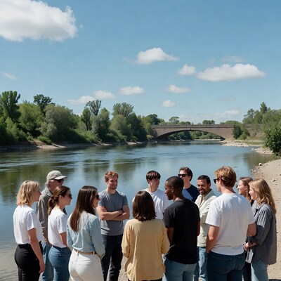 Group of people by river