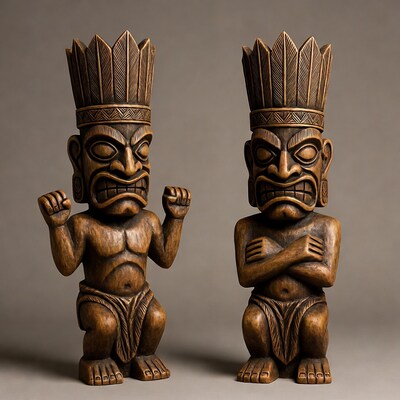 Two wooden tiki statues