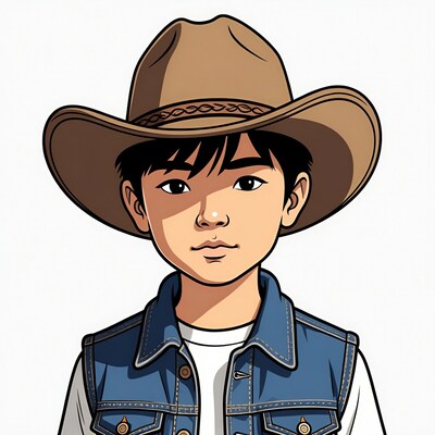 Asian boy wearing cowboy hat