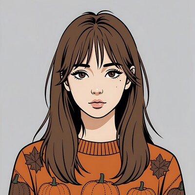 Woman in pumpkin sweater