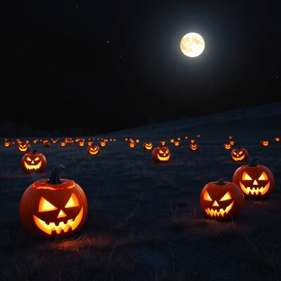 Jack O Lanterns Under Full Moon