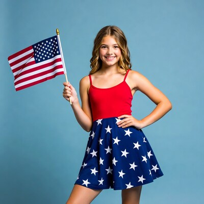 Girl holding American flag
