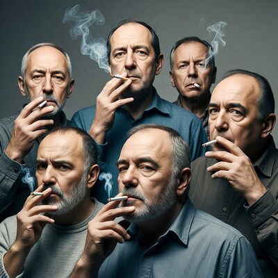 Middle aged men smoking cigarettes