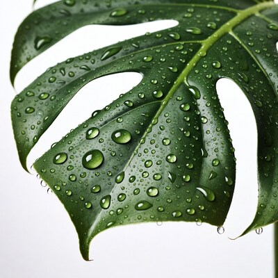 Monstera leaf with water droplets