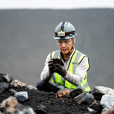 Geologist examining rock sample