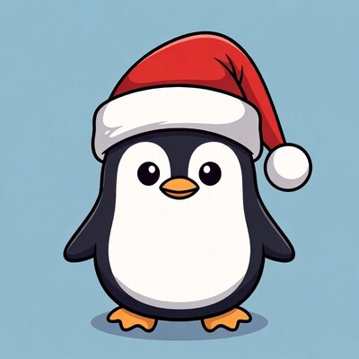 Penguin wearing Santa hat
