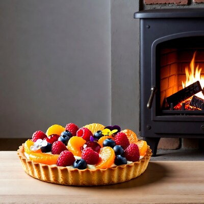 Fruit tart with berries and oranges