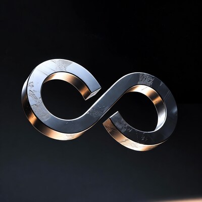 Metallic infinity symbol on black