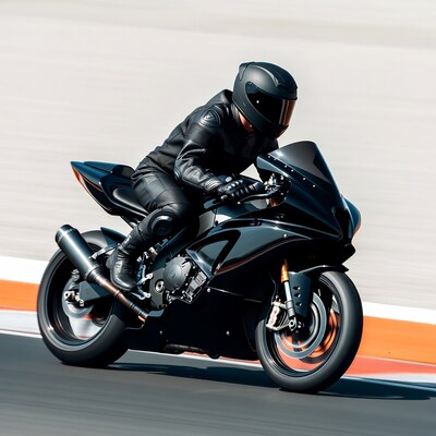 Motorcyclist riding black sport bike