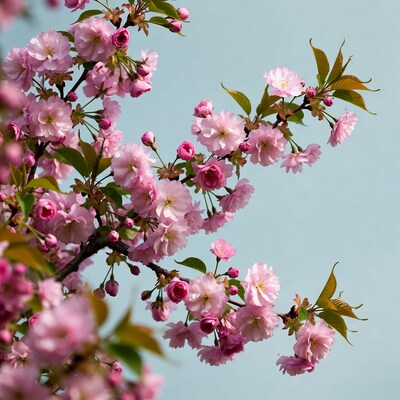 Pink cherry blossoms on branch