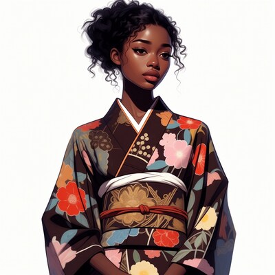 Woman in floral kimono