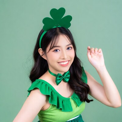 Woman in green St Patricks Day outfit