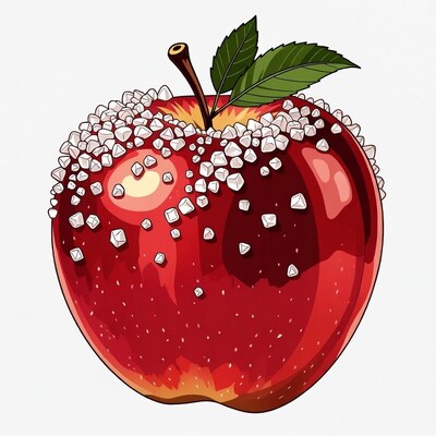 Red apple with sugar crystals