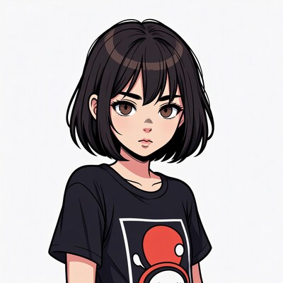 Anime girl with black bob haircut