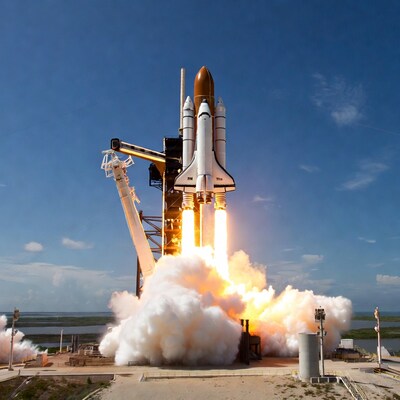 Space shuttle launching with smoke
