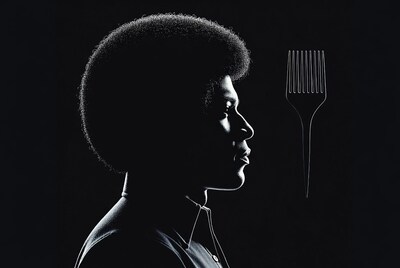Silhouette of woman with afro and comb