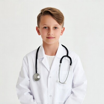 Boy in doctor coat with stethoscope