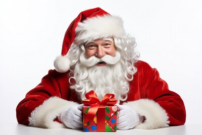 Santa Claus holding Christmas gift