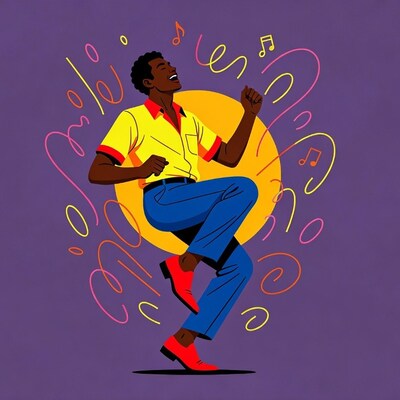 Man dancing with music notes