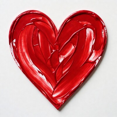 Red heart painted with brush strokes
