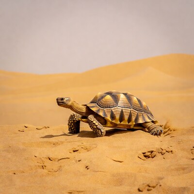 Tortoise walking on sand dune