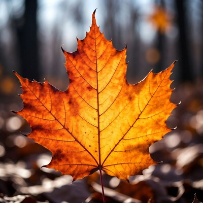 Autumn maple leaf in sunlight