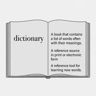 Open dictionary book illustration
