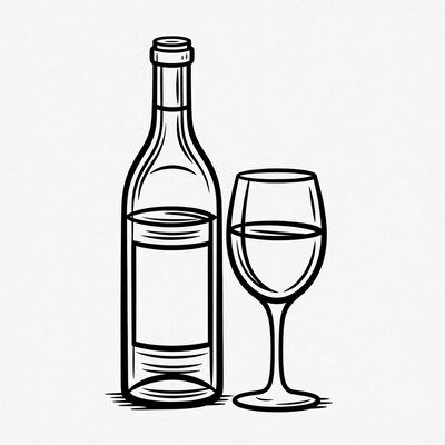 Wine bottle and glass