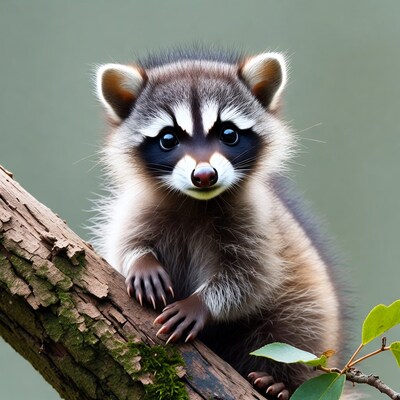Cute raccoon on tree branch