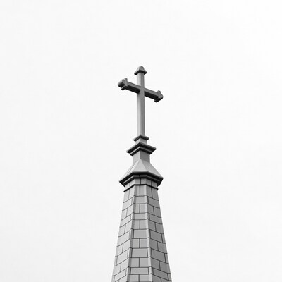 Stone cross on church steeple