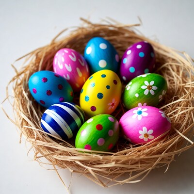 Colorful Easter eggs in nest