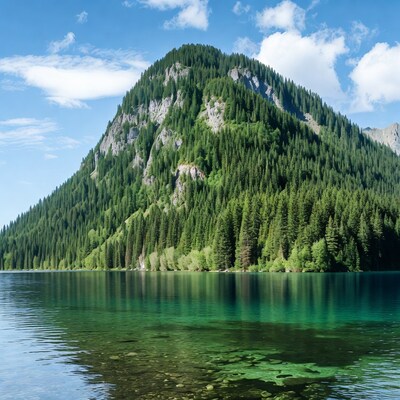 Mountain Lake with Forest Reflection