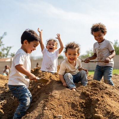 Children playing in dirt pile