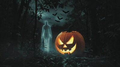 Glowing Jack O Lantern in Forest