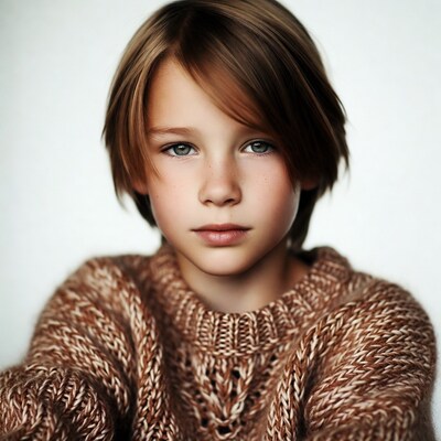 Young boy in brown sweater